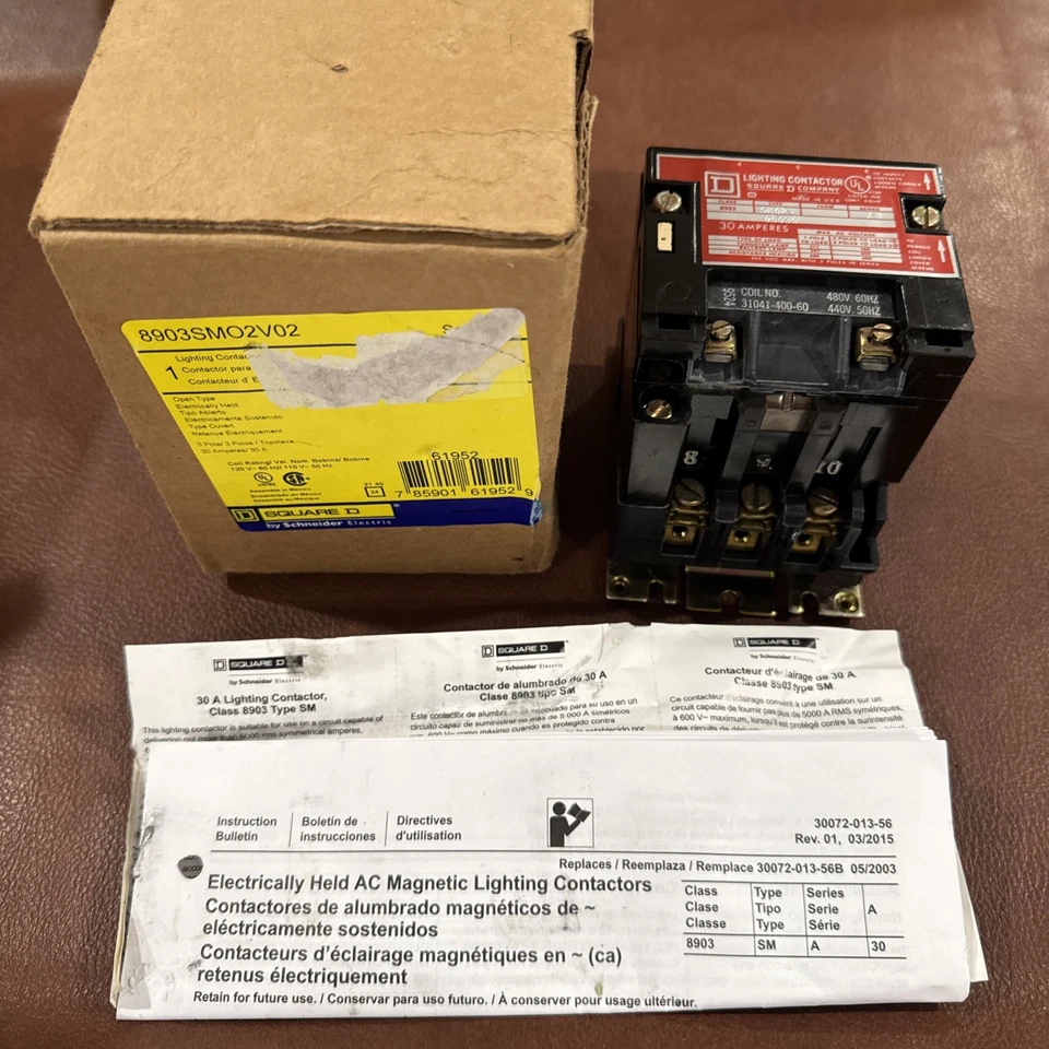 SQUARE D 8903SMO2V02 120VAC ELECTRICALLY HELD LIGHTING CONTACTOR 3POLE 30A 61952 - Image 1 of 4