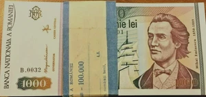 ROMANIA 1000 LEI P-102 1993 x 100 Pcs Lot BUNDLE SAILING SHIP UNC Pack BANK NOTE - Picture 1 of 9