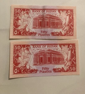 X2 Sudan 50 Piastres Banconota Prefisso B78 928171 B92495426 (1516) - Foto 1 di 2