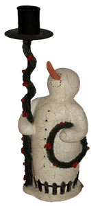 98' DEPT 56 "Cardinal Christmas" 9.5in Snowman Candleholder with Garland Wreath - Bild 1 von 6