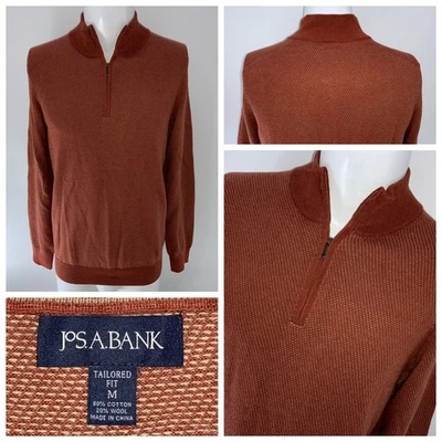 Suéter Jos A Bank 1/4 Cremallera Para Hombre M Naranja Algodón Lana Ajuste A Medida YGI U5-99 Foto 1 de 4