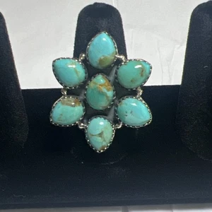 Anillo con racimo de turquesa de plata de ley ajustable suroeste - Imagen 1 de 14