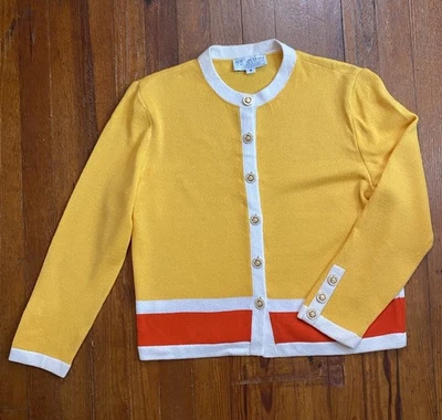VTG St. John Collection Santana Knit Jacket Yellow Orange Button Marie Gray M - Image 1 of 4