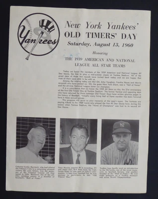1960 New York Yankees Old Timers' Day Program 39 All-Stars Bob Feller autógrafo Foto 1 de 4