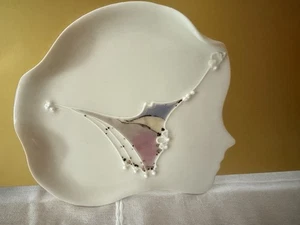 Vtg CAROLYN CARROLL Signed Pottery Art Deco Nouveau Woman Head Face Dish Plate - Picture 1 of 4