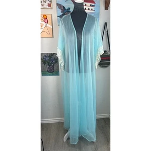 Anni 60 - Pandora - Lingerie Trasparente Blu Cielo - Maxi Abito da Notte Lungo Accappatoio Grande Nylon - Foto 1 di 9
