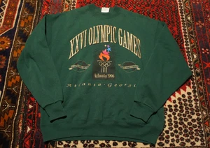 Vintage Atlanta Olympics 1996 Crewneck Sweatshirt Mens XL Pullover Hanes Green - Picture 1 of 6