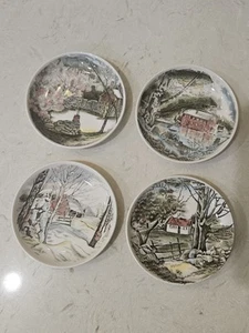 Vtg 4 1/4" Coaster Butter Pat Friendly Village Johnson Brothers. 4 Peices. - Picture 1 of 6