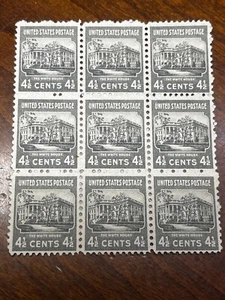 Block of (9) 1938 White House 4-1/2c U.S. Postage Stamps - U.S. Scott #809 - Picture 1 of 3
