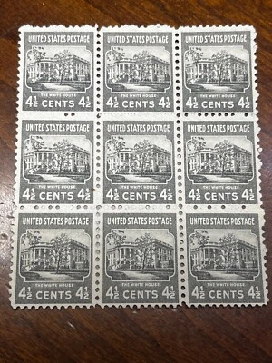 Block of (9) 1938 White House 4-1/2c U.S. Postage Stamps - U.S. Scott #809 - Image 1 of 3