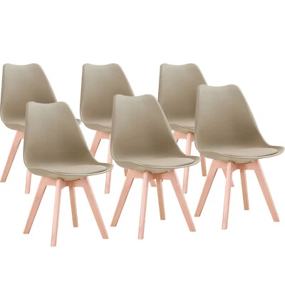 Pack de 6 Sillas de Comedor Tapizadas con Patas de Madera Diseño Nórdico Beige - Imagen 1 de 4