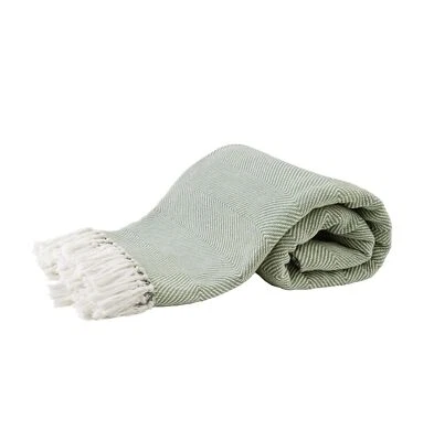 Hahn Plaid Wohndecke Tagesdecke mit  Fransen 280x250 wollweiß oliv  515001-50 - Bild 1 von 3