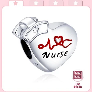 Authentic New Nurse Cap Heartbeat Charm 925 Sterling Silver Women Bracelet Charm - Picture 1 of 6