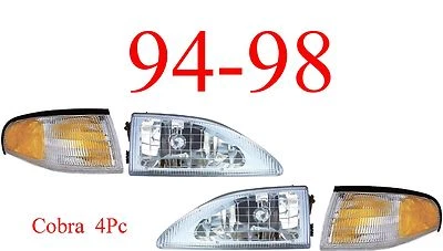 94 98 野马眼镜蛇 4 件车头灯和公园灯套件,福特,完整组件 — 第 1/2 张图片