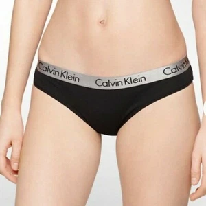 NWT Calvin Klein WOMEN's (X-LARGE) LOGO CTN STRETCH THONG QD3539-001 (Black) - Picture 1 of 2