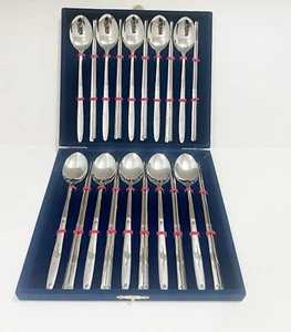 Vtg Stainless Steel Soup Spoons & Chopsticks Velvet Case Set of 10 Each - Picture 1 of 4