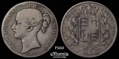 Great Britain, Victoria, Crown 1847, F-VF - Image 1 of 4