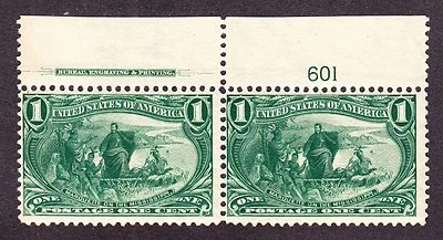 US 285 1c Trans-Mississippi Mint Top Plate #601 Pair F-VF OG NH SCV $160 - Image 1 of 2
