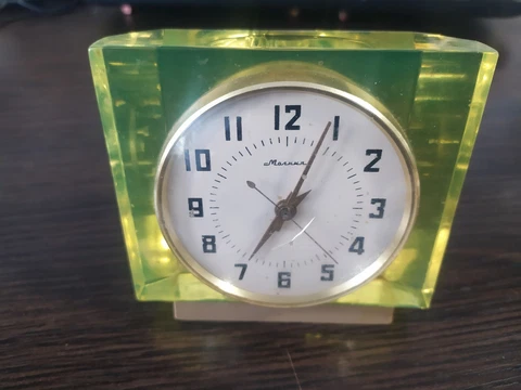 rare transparent Molnija mechanical table Watch Soviet Era USSR Vintage 1970s Cover
