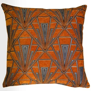 Art Deco Geometric Extra-Large Cushion. Burnt Orange & Silver 20s & 30s Style - Picture 1 of 3