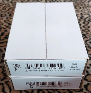 2016 P+D Native American $1 Sacagawea Dollar 2 SEALED BOX $25 Roll Lot 16NA 16NB - Picture 1 of 1