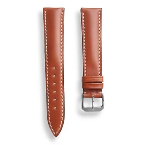 19 mm Marrón Claro Suave Ruso Juchten Cuero Correa - Puntada Blanca - Imagen 1 de 4