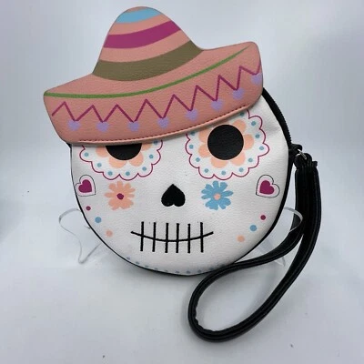 LUV BETSEY JOHNSON Día de los Muertos Muñequera Monedero Calavera Esqueleto Cremallera 6" Foto 1 de 4