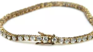 Gold Vermeil Sterling Silver CZ Eternity Tennis Wide Link 7" Bracelet 6.75" - Picture 1 of 7