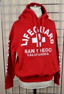 Lifeguard Sweatshirt Hoodie VTG 90s Cherry Red San Diego California Sleeve S/M - Picture 1 of 13
