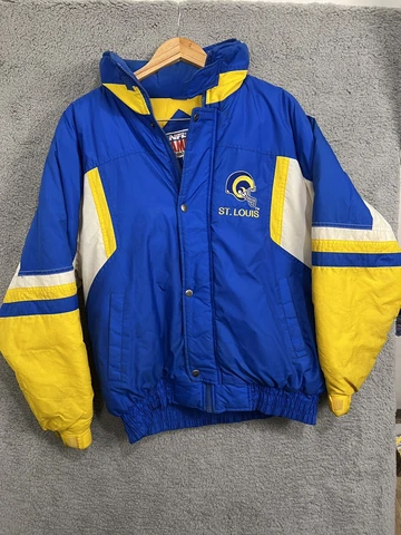 Vintage 90s St Louis Rams Jacket Game Day NFL Turbo Full Zip Puffer Men's M Cover
