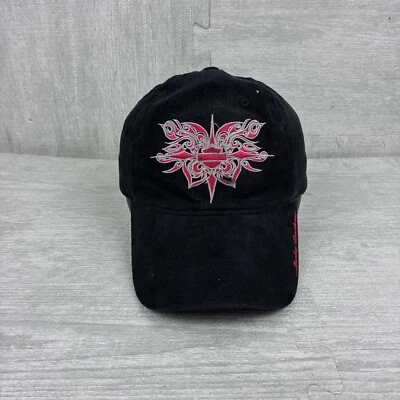 De colección Y2K Harley Davidson Sombrero Gorra Correa Trasera Negro Rosa Llamas Cyber Grunge Foto 1 de 4