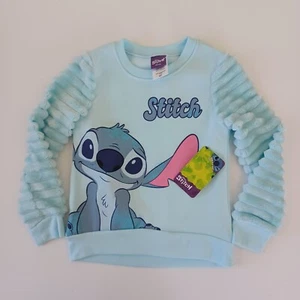 Disney Stitch Pullover Sweatshirt Fuzzy Sleeves Crew Neck Top Size 4T - Picture 1 of 6
