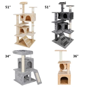Large Cat Kitty Tree Activity Scatch Tower Kitty Play House Plush Multiple Sizes - Picture 1 of 19