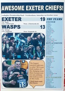 Exeter Chiefs 19 Wasps 13 - 2020 Premiership final - souvenir print - Picture 1 of 1