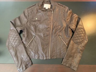 Moto Style Brown Vegan Leather  Jacket Large Fall - Image 1 of 4