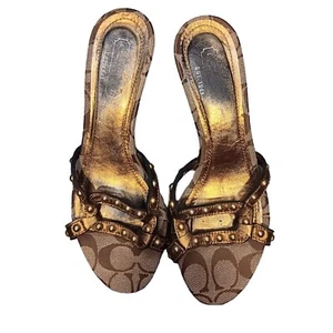 Coach Damen-Kätzchenabsatz (Gr. 6 1-2 B Sandalen braun/bronze Leder/Canvas C Logo - Bild 1 von 4
