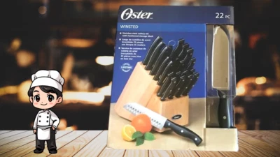 Oster Winstead 22 Piece Stainless Steel Cutlery Set with Black Handles  NEW - Image 1 of 4