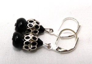 Altered Brighton Ring Of Flower Black Crystal Beads On Lever Back Earrings - Picture 1 of 2