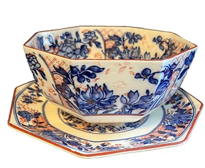 Late 1800's Wedgwood Blue & White Large Octagonal Bowl & Under Plate - Picture 1 of 10