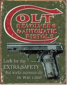 Vintage Replica Tin Metal Sign Colt Automatic Pistol Revolver Hand Gun Semi 1592 - Picture 1 of 1