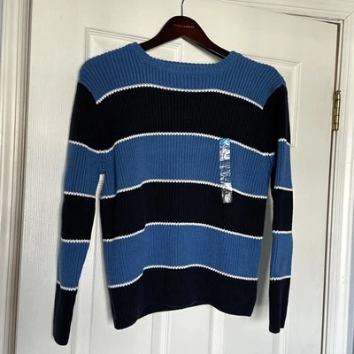 Boys Striped Navy Blue Sweater Childrens PLACE Size 10-12 Cotton Large Pullover  - Image 1 of 3