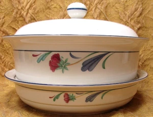 3pc. Lenox USA Chinastone POPPIES ON BLUE 9.5"-2qt. covered casserole-2 bowls - Picture 1 of 11