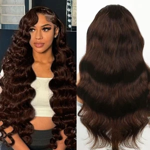 Schokoladenbraune Lace Front Perücke, 13x6 HD Braun Körper Welle Lace Frontal Perücken Huma... - Bild 1 von 7