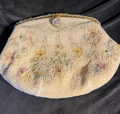Vintage Walborg Hand-Beaded Floral Clutch Opera Bag Made In France -circa 1950 - Image 1 of 4