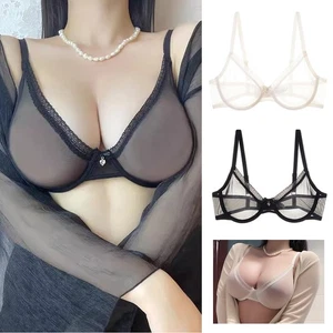 Women's Lace Sheer Sexy Lingerie Unlined Bra See Through Mesh Bralette Underwear - Picture 1 of 26