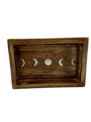 Matr Boomie Handmade Wood Tray – Moon Phase Inlay, 6” Boho Celestial Decor - Image 1 of 4