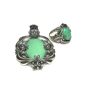 Carolyn Pollack bellissimo anello in argento sterling verde crisoprasio misura 10 - Foto 1 di 12