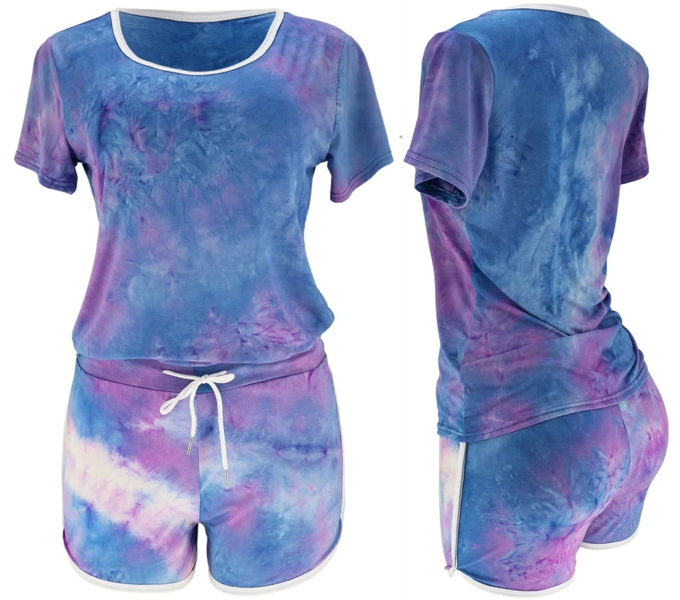 Lounge наряд пижамы спортзал два изделия женщин Summer короткий рукав футболка и шорты - Изображение 1 из 1
