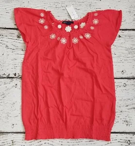 GAP KIDS Medium 8 Girls Red Floral Embroidered Lace Short Sleeve Swing Top  NEW  - Picture 1 of 3