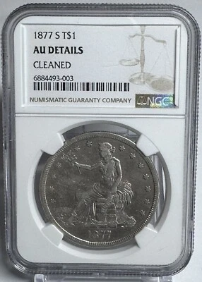 1877-S Seated Liberty Trade Dollar AU Details Cleaned NGC - Image 1 of 4